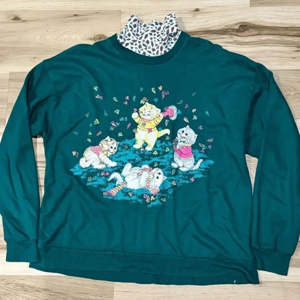 Land N’ Sea Vintage Cat Autumn Crewneck Sweater Women’s Medium